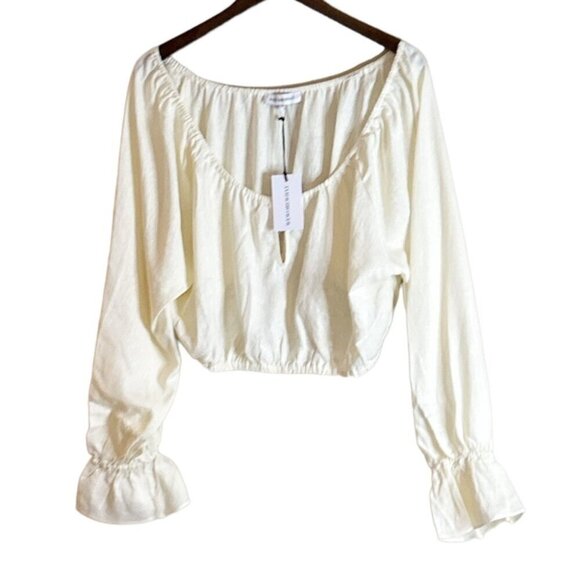 WeWoreWhat Women's On/Off Shoulder Tie Front Top Whisper White Size XL NWT - Picture 3 of 6